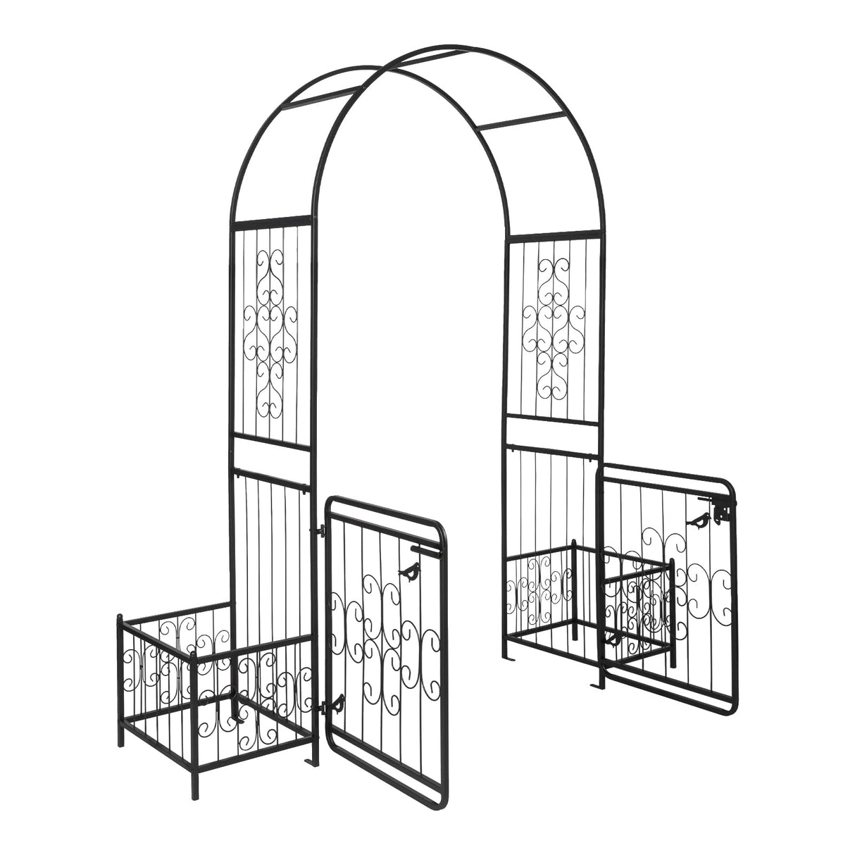 VINGLI Garden Arbor Arch with Gate and Planter Box, Wedding Arch Archway for Ceremony Party, Trellis for Plant Climbing, Christmas Decorations Pergola for Backyard, Lawn, Patio, Yard