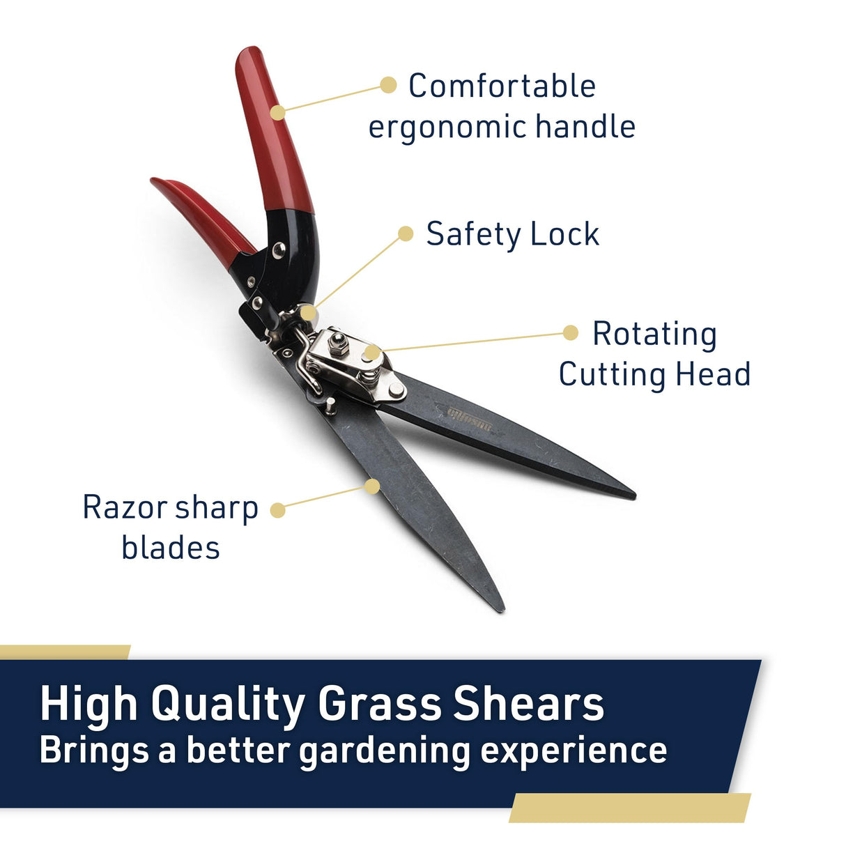 Grass Shears - Garden Clippers with Rotating Handle - Grass Cutter Edging Shears - Hedge Trimmer Garden Shears - Hedge Clippers or Yard Scissors for Outdoor Edges and Hedges by Kings County Tools