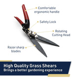 Grass Shears - Garden Clippers with Rotating Handle - Grass Cutter Edging Shears - Hedge Trimmer Garden Shears - Hedge Clippers or Yard Scissors for Outdoor Edges and Hedges by Kings County Tools