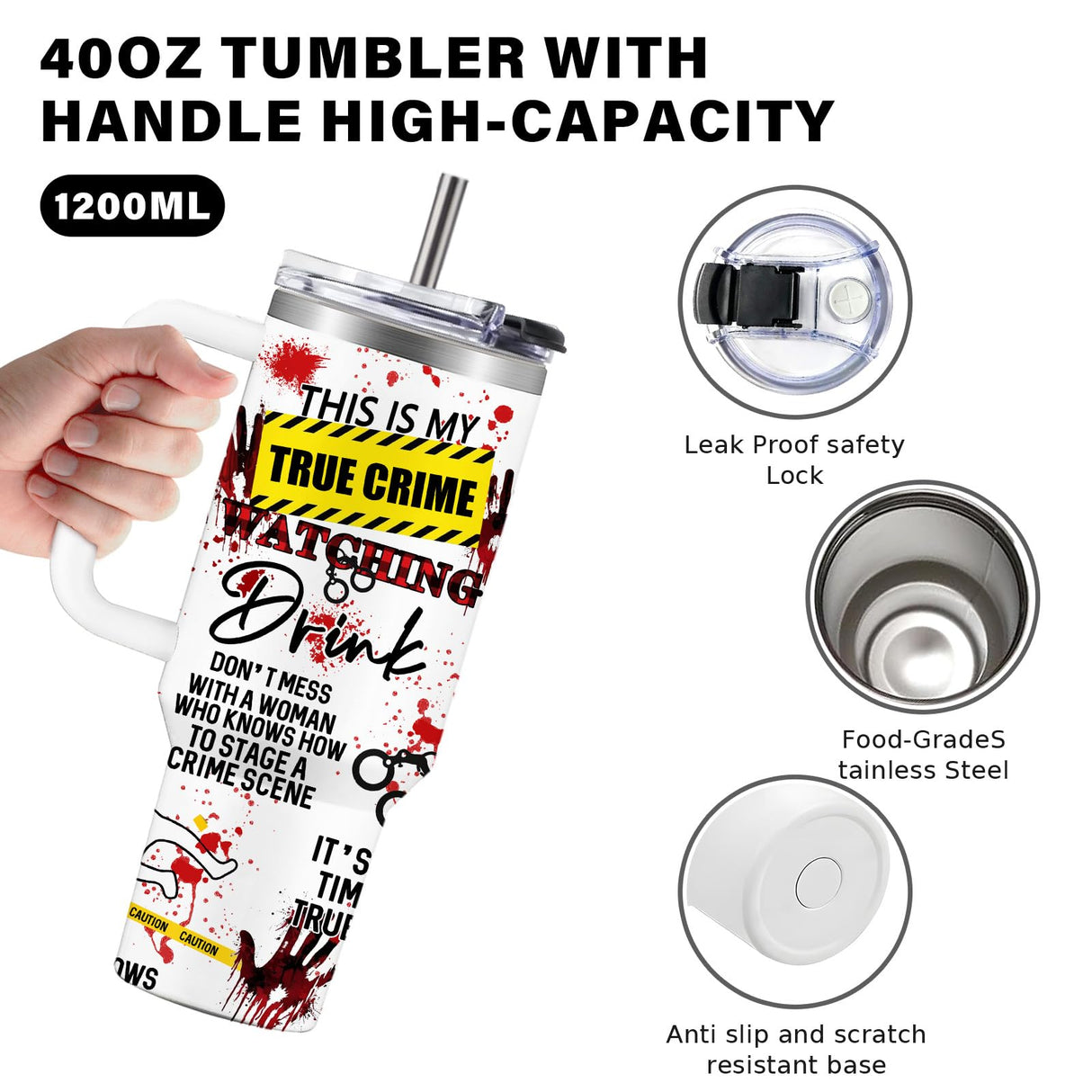 CGMIBAS True Crime Gifts for Women Men - 40oz Funny Crime Scene Tumbler, Stainless Steel Travel Mug for Horror Podcast Fans, Crime Junkie Merch, Christmas Birthday Detective Lover Gift