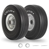 GICOOL 4.10/3.50-4" Flat Free Tire and Wheel, 10" Solid Tire with 5/8" Axle Bore Hole, 2.2" Offset Hub for Hand Truck Garden Wagon Cart Trolley Dolly Lawn Mover Replacement