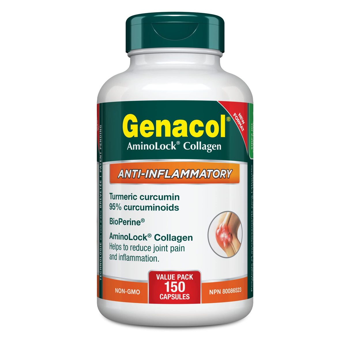 Genacol Anti-Inflammatory – Turmeric Curcumin Supplement with Black Pepper (BioPerine) and Collagen Peptides, Relieves Inflammation and Joint Pain, Value Pack, 150 Capsules (50-Day Supply) MADE IN CANADA