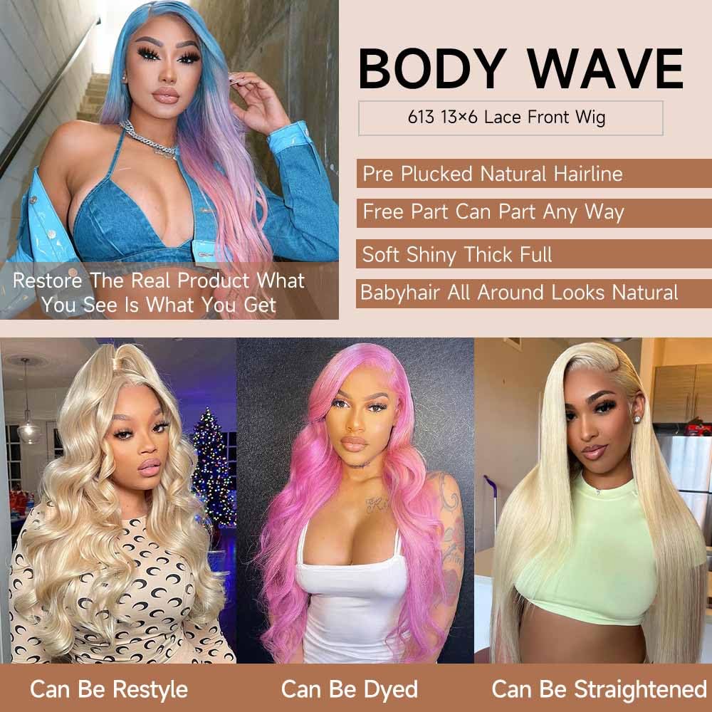 Arsoya 613 13x6 Lace Front Wig Human Hair 28 Inch 210 Density Blonde Wig Human Hair Body Wave Lace Front Wigs Human Hair Pre Plucked 613 HD Lace Front Wigs Human Hair