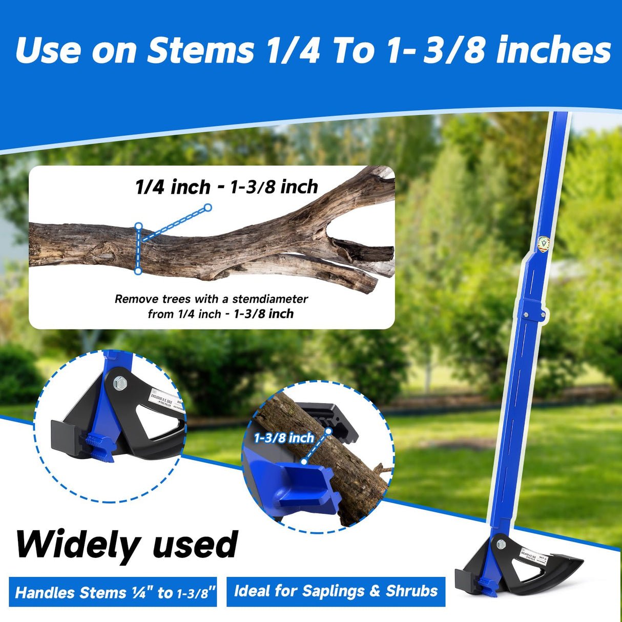 Pvirbravoo Sapling Puller Tool - Heavy Duty Tree Root Puller for ¼ to 1-3/8" Woody Stems | Fully Uproots Trees & Shrubs | Ergonomic Garden Tool for Landscaping, Farming, Forestry