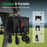 VIVOSUN Collapsible Wagon with Tailgate, 320lb Load-Bearing Outdoor Utility with All-Terrain Wheels, Adjustable Handle, Cup Holders for Camping, Shopping, Garden, Sports, Picnic, Black