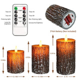 VEEKI Flameless Candles Lights, Set of 3 Battery Operated Flickering Flameless Candles with Remote & Timer, Dimmable LED Pillar Candles, Pine Bark Electric LED Candles for Christmas Winter Home Decor