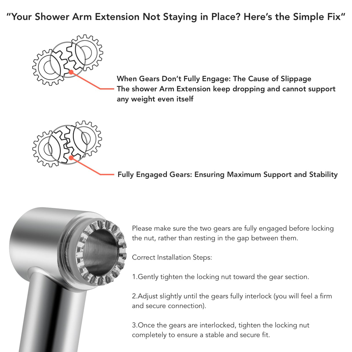 5 Inch Adjustable Shower Head Extension Arm, With Locking Set Screw, Singing Rain 304 Stainless Steel Chrome Angle Height Adjustable, Easy Install, G1/2 Universal Connector Compatible (Chrome Finish)