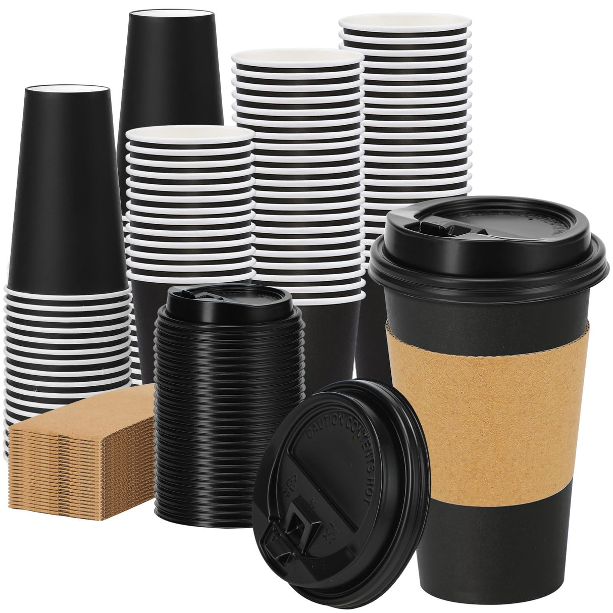 Lamosi 20 Pack 16 oz Disposable Coffee Cups with Lids and Sleeves, White Leak-Proof To Go Coffee Cups with Lids, Hot/Cold Beverage Drinking Cup for Home, Office, Hotel, Parties, Travel