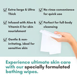 Nurture XL Ultra Thick Body Wipes for Adults w/Aloe | 120 Extra Large Disposable Cloth Wet Cleansing No Rinse Bathing Washcloths, Waterless Shower | Bath Wipe for Women, Men & Elderly