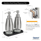 Gaussra Kitchen Soap Dispenser Set with Silicone Tray and Stickers - Brushed Nickel, Stainless Steel Glass Soap Dispenser Bathroom, Refillable Hand Dish Dispenser for Kitchen Sink
