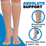 Made in USA - Sheer Compression Socks for Women 20-30mmHg with Open Toe - Toeless Graduated Support Knee High Stockings for Flight, Travel, Sports, Airplane, Nurses - Beige, Medium - A215