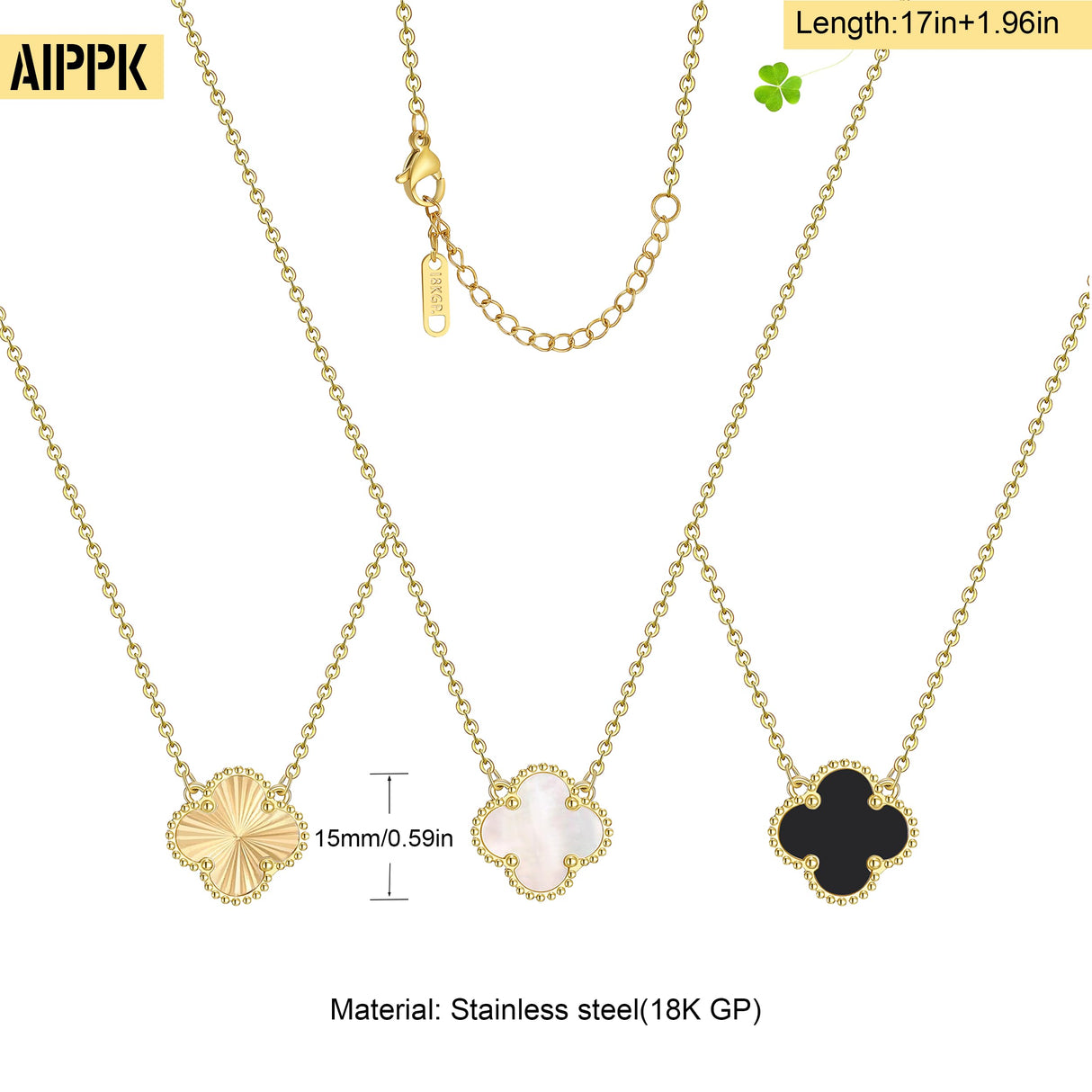 AIPPK 18K Gold Plated Clover Pendant Necklace Set for Women Fashion Four Leaf Clover Necklace Lucky Simple Jewelry Gifts for Women 3Pcs