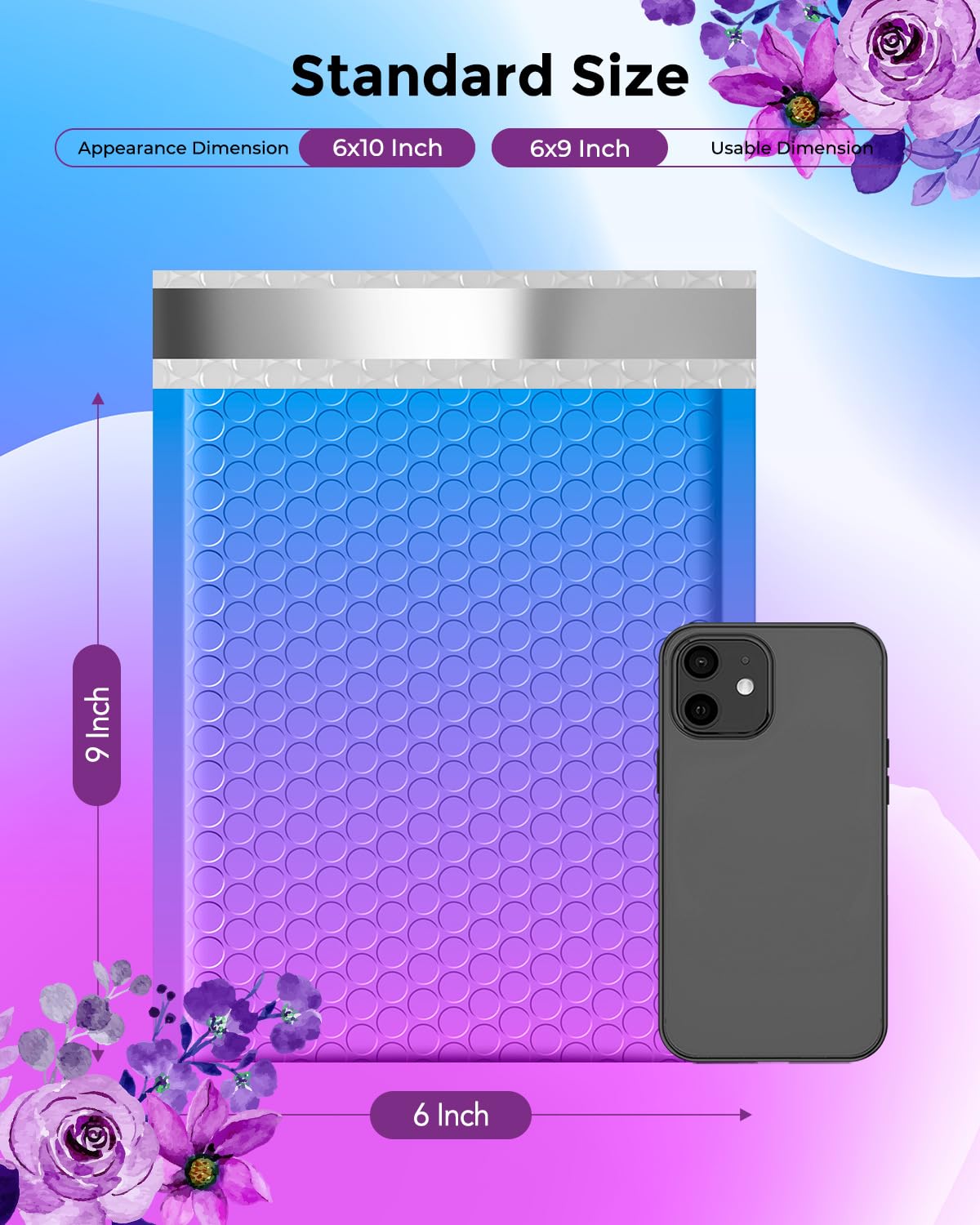 Metronic Bubble Mailers 6x10 Inch 100 Pack BluePurple Usable Size 6x9" Pretty Bubble Mailer Waterproof Padded Envelopes for Christmas Gift Packaging, Mailing, Shipping, Small Items Bulk