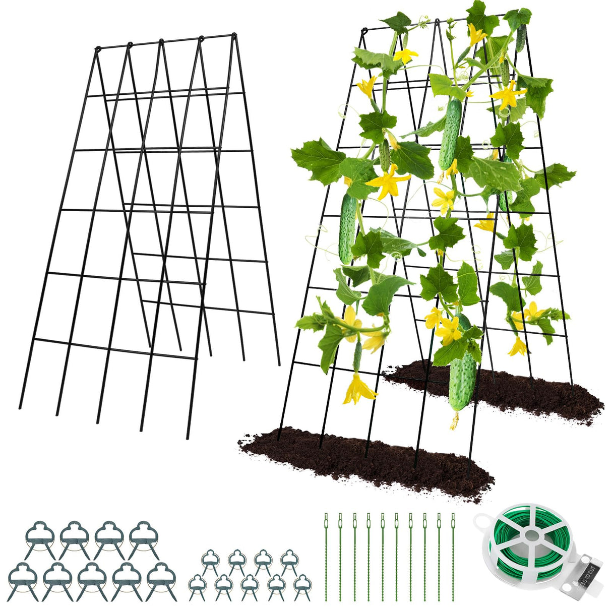 RIFNY Cucumber Trellis for Raised Bed, Garden Trellis 16.5 x 40 Inch, Black