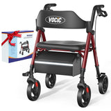 VOCIC Walkers for Seniors, Z21 Rollator Walker with Seat Supports 350lb, 8" Big Wheels for All Terrain, Ergonomic Arc Seat & 6" Ultra Backrest Foldable Walker, Dual Height Adjustment, Lightweight 2025