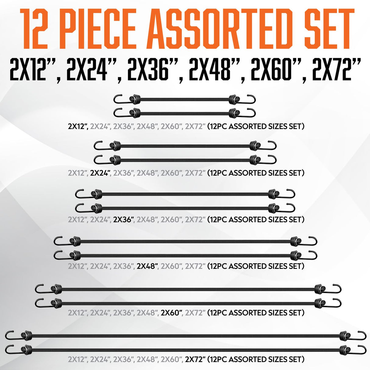 VBEST Strong Bungee Cords Heavy Duty - 12 pcs Bungee Cords with Hooks in A Storage Jar Includes 12", 24", 36", 48", 60", 72" Bungie Cord Bundle UV & Weather Resistant