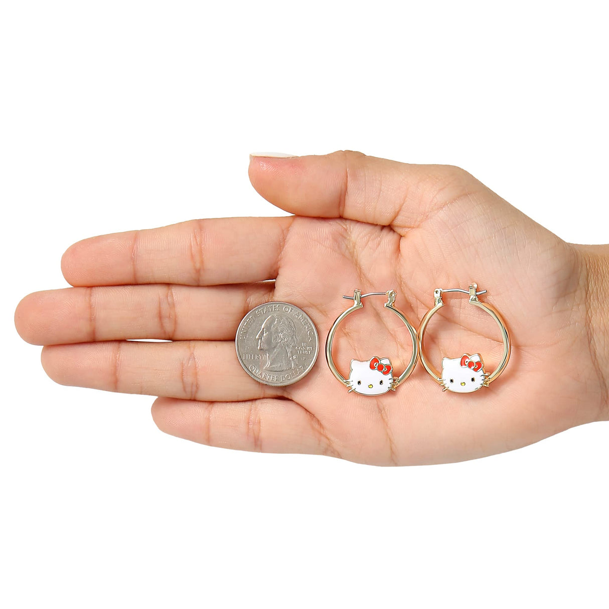 Hello Kitty Hoop Earrings for Women Official License, Gold Tone