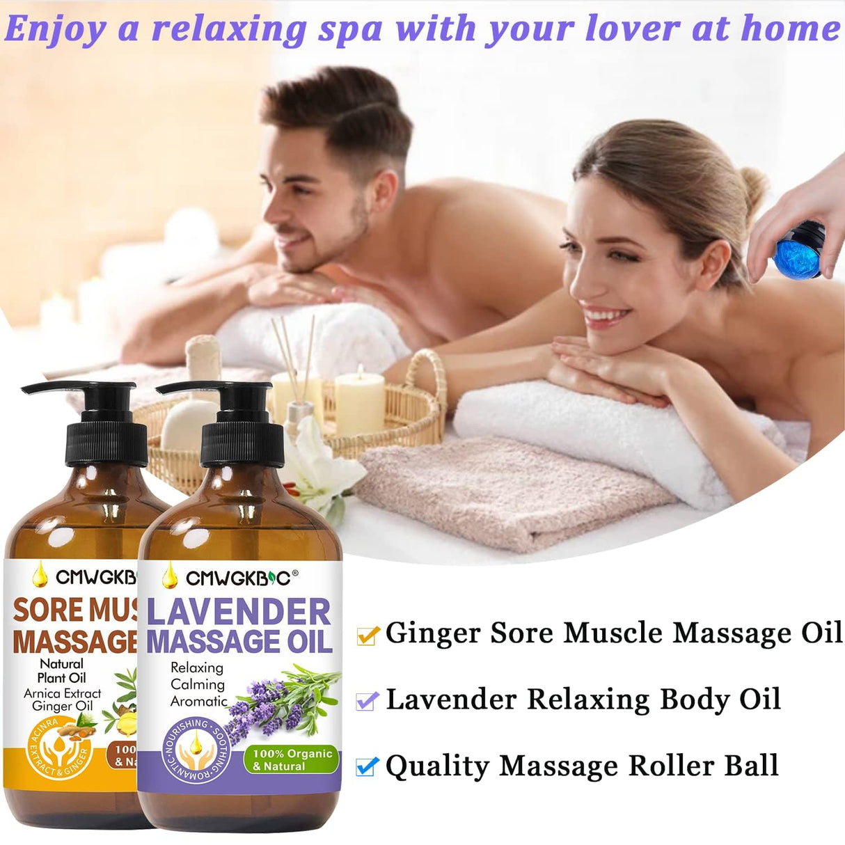 Massage Oil for Massage Therapy,Lymphatic Drainage-Ginger Oil Sore Muscle Arnica Oil &Lavender Oil Relaxing Massage Oils for Date Night,Massage Ball,Christmas Gifts for Men,Stocking Stuffers for Women