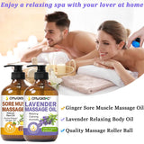 Massage Oil for Massage Therapy,Lymphatic Drainage-Ginger Oil Sore Muscle Arnica Oil &Lavender Oil Relaxing Massage Oils for Date Night,Massage Ball,Christmas Gifts for Men,Stocking Stuffers for Women