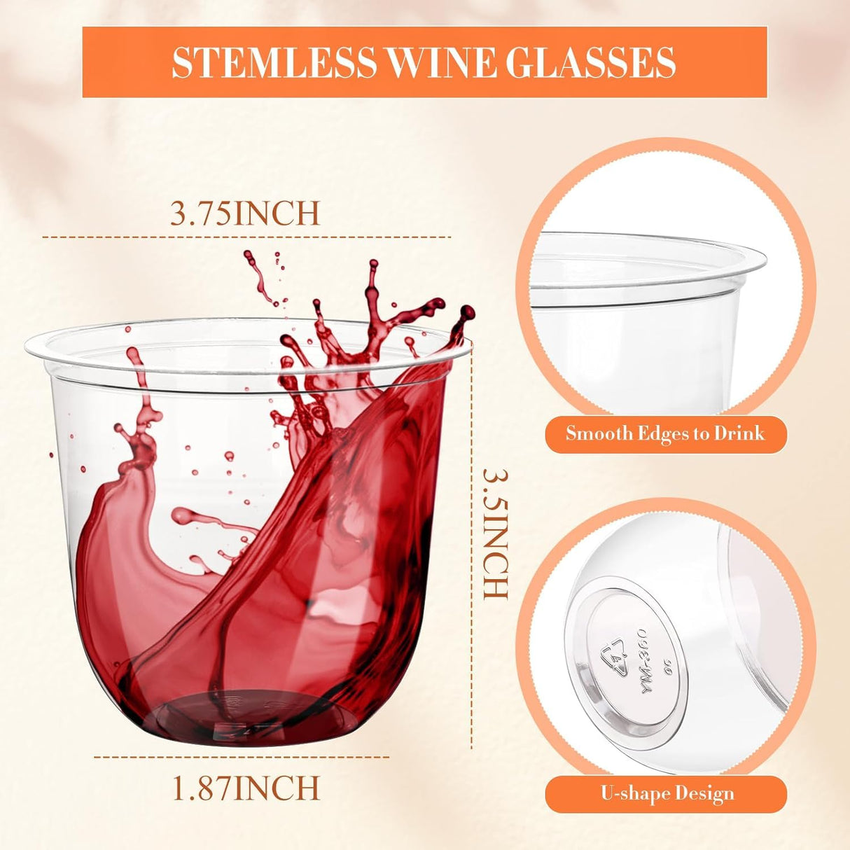 KesaPlan 100 Pcs Disposable Stemless Glasses 12oz Crystal Plastic Wine Glasses Clear Classic Cup for Meeting Weddings Birthdays Cocktail Christmas Party Supplies
