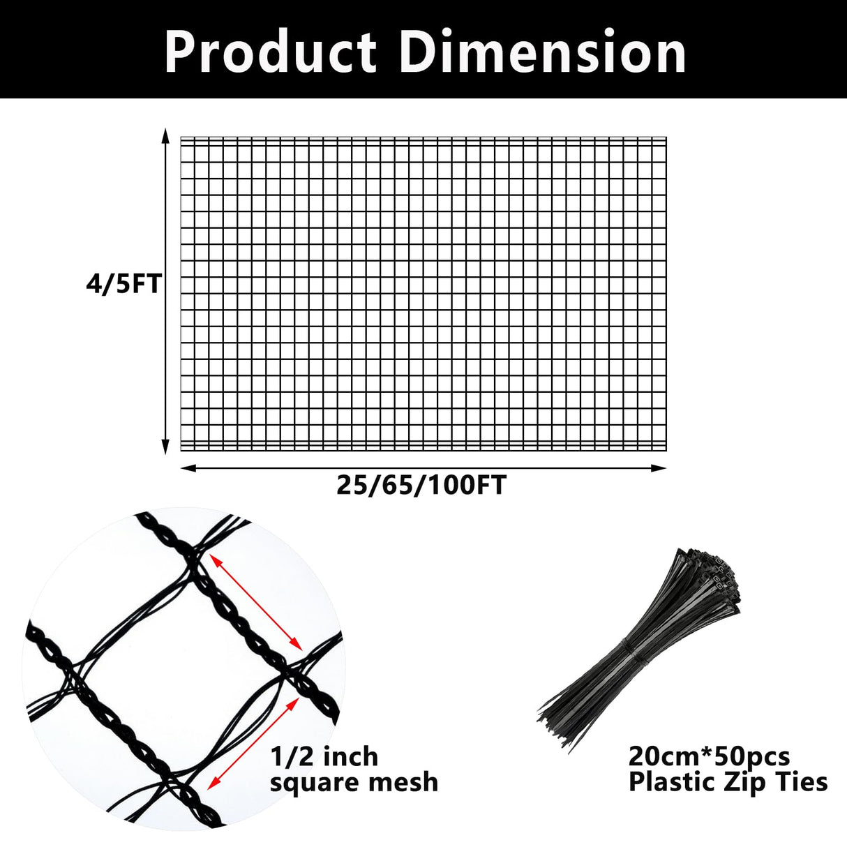 POYEE Deer Fence Netting 5x100ft Plastic Mesh Netting for Garden Protection