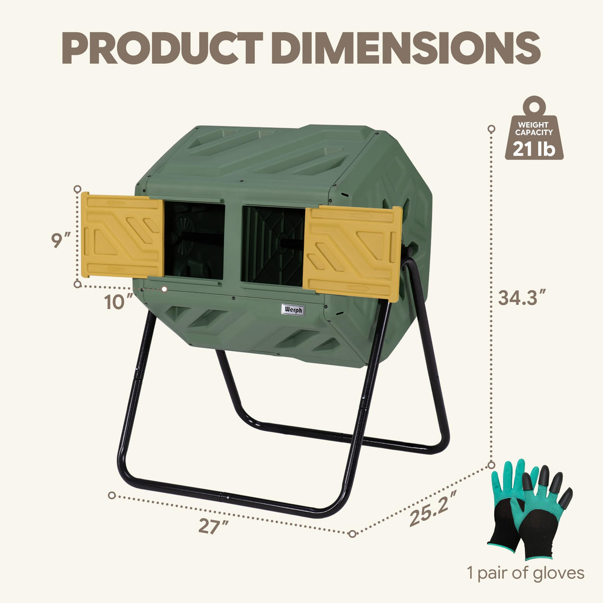 Werph 43 Gal Outdoor Compost Bin for Garden & Kitchen Waste, Grass Green