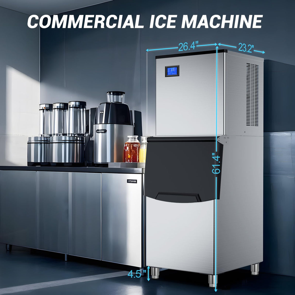Commercial Ice Maker 600 Lbs/24H Ice Machine Large Capacity Stainless Steel, 182 Ice Trays Industrial Ice Machine, 350 Lbs Storage Commercial Ice Maker Machine Freestanding, Cube Ice Maker Commercial