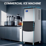 Commercial Ice Maker 600 Lbs/24H Ice Machine Large Capacity Stainless Steel, 182 Ice Trays Industrial Ice Machine, 350 Lbs Storage Commercial Ice Maker Machine Freestanding, Cube Ice Maker Commercial