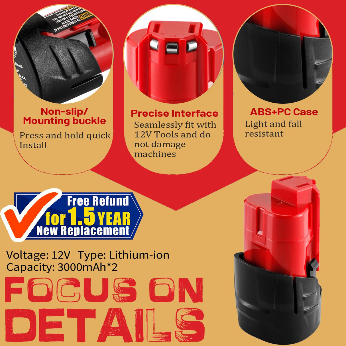 【UPGRADE!】2 Pack 3.0Ah Replacement for Milwaukee M12 12V Lithium Ion Battery, Compatible with Milwaukee 12V Tools / Heated Jacket 48-11-2420 48-11-2440 48-11-2402 48-11-2411 Cordless Power Tools