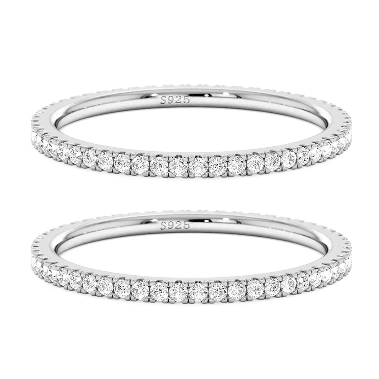 VISDIV 2mm 925 Sterling Silver Rings Gold Engagement Wedding Bands Eternity Cubic Zirconia Simulated Diamond 2pairs Stackable Ring for Women Size 5-10
