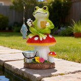 Elegondrar Solar Frog Garden Statue Outdoor Decor – Funny Fishing Frog Sitting on Mushroom, Gardening Gifts for Women, Mom, Grandma, Birthday, Housewarming, Christmas, Resin, 8.27" H