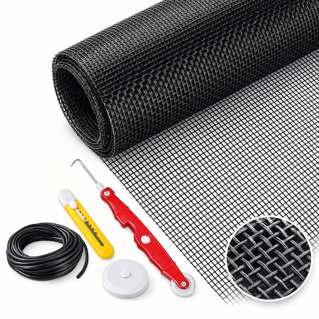 Window Screen Replacement Kit Width:36in Length:158 Fiberglass|Includes Full Set of Tools | Suitable for Windows, Screen Doors, and Courtyards | UV Resistant and Durable | Easy to Install
