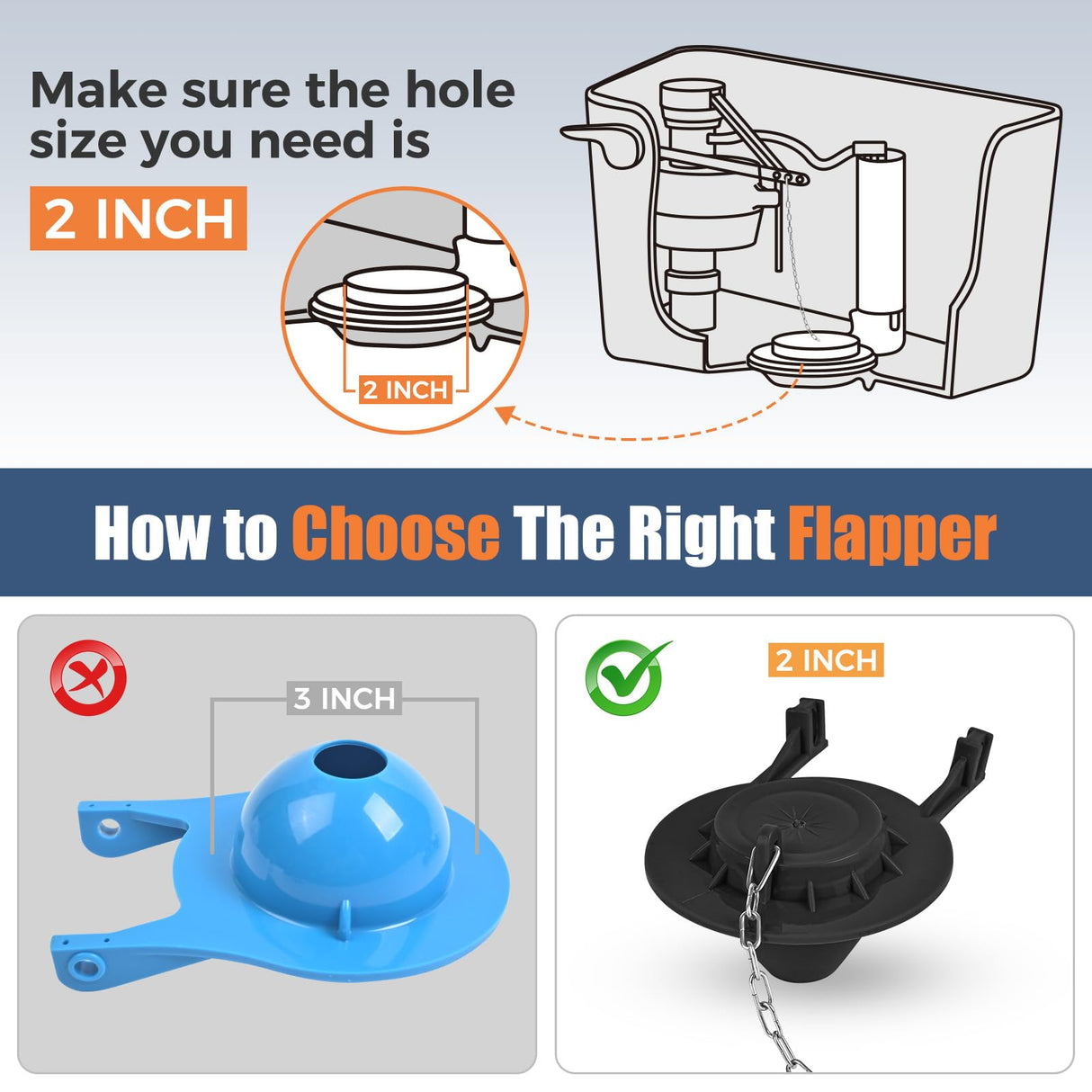 Teviora Universal Toilet Flusher Replacement Kit, Water-Saving & Height Adjustable Fill Valve, 2-Inch Flapper, Quiet & Anti-Siphon Toilet Repair Kit Inside Tank, Easy to Install (Black, 1-Pack)