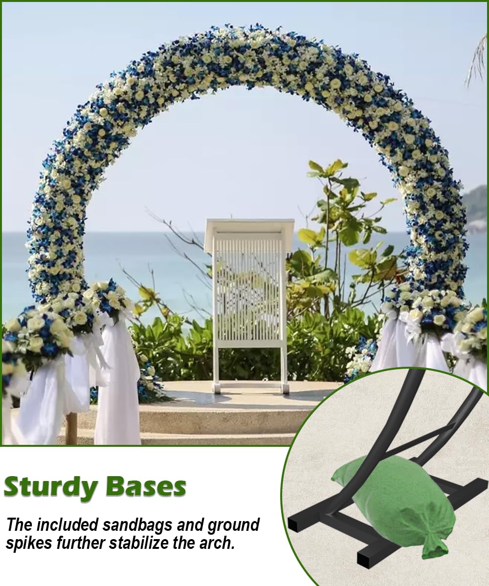 Queension 8Ft Wide 7Ft High Metal Wedding Arch for Ceremony Party, Black
