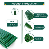 PROWORX 48 Inch 4 Ft Plant Support Garden Stakes 25 PCS, Sturdy Steel Plastic Coated Sticks for Outdoor Growing Climbing, Tomato, Trees, Cucumber, Beans