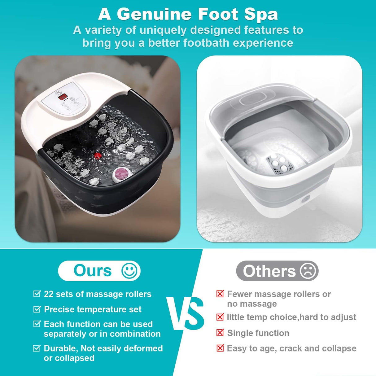 ECARBME Foot Spa Bath Massager with Heat [2025 Upgraded], Jets, Vibration, Adjustable Temp, Bubbles, Epsom Salt, Foot Soaking Tub with 22 Massage Rollers, Pedicure Foot Spa for Relaxation, Black