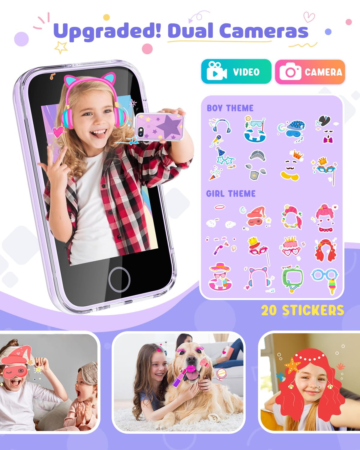 JOYJAM Phone for Kids Age 3-8,Kids Smart Phone for Girls Christmas Birthday Gifts,Toy Phone with Dual Camera Music Player Puzzle Games,Touchscreen Phone Learning Toy for 3 4 5 6 7 8 Year Old Girls