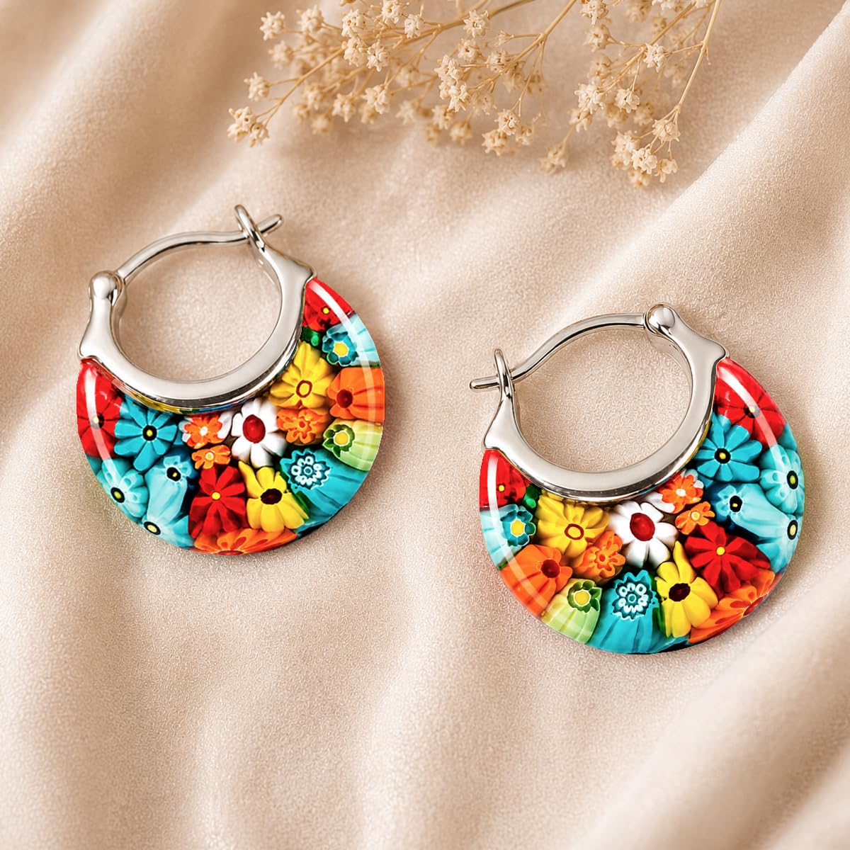 Shop LC Murano Style Glass Hoop Earrings for Women - Multicolor
