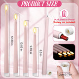 Rossesay 24 Pcs Flameless LED Taper Candles Battery Operated Candles 8.58'', 9.69'', 10.98'', 12.91'', 12.8'' Flameless Candlesticks Flickering for Halloween Christmas Church Wedding(Dusty Pink)