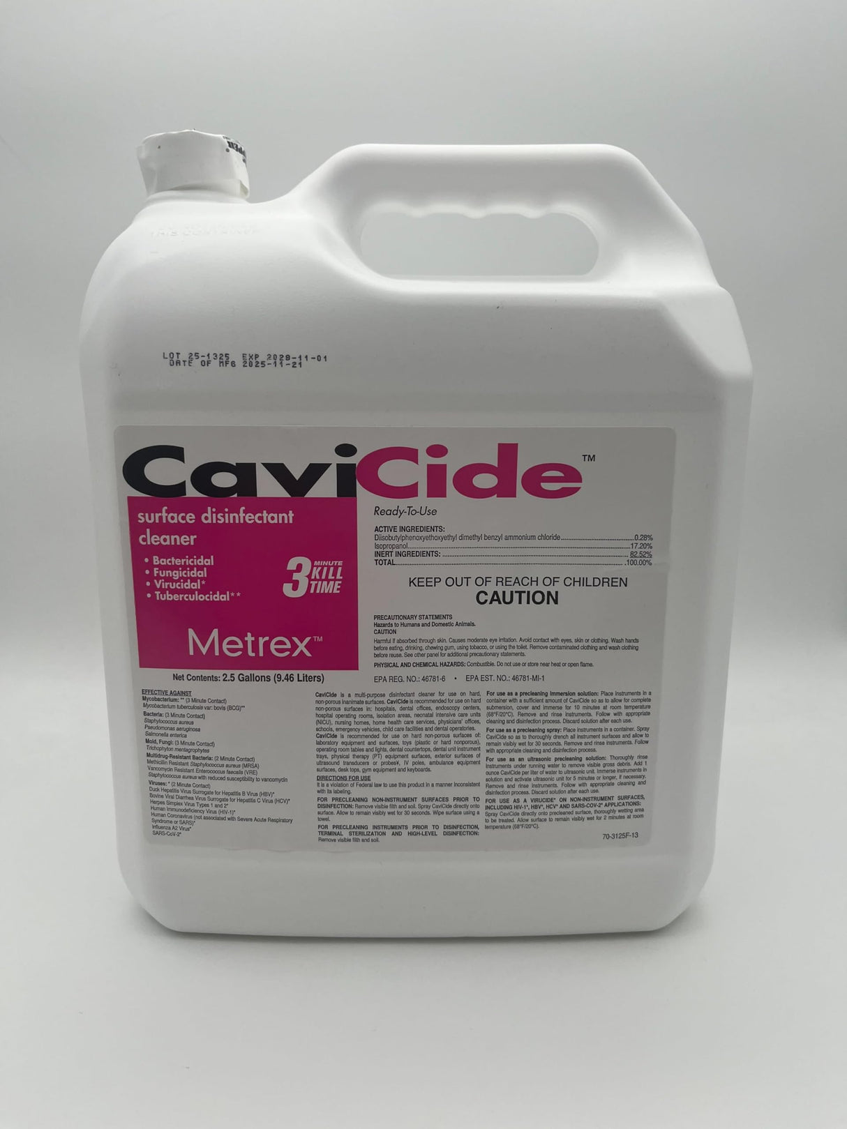 Metrex CaviCide Germicidal Surface Disinfectant Cleaner – EPA-Registered Quaternary Ammonium – Kills Flu Virus, Bacteria & Fungi – Hospital- Grade for Medical, Dental & Lab – 2.5 Gallon Jug, 1 Count