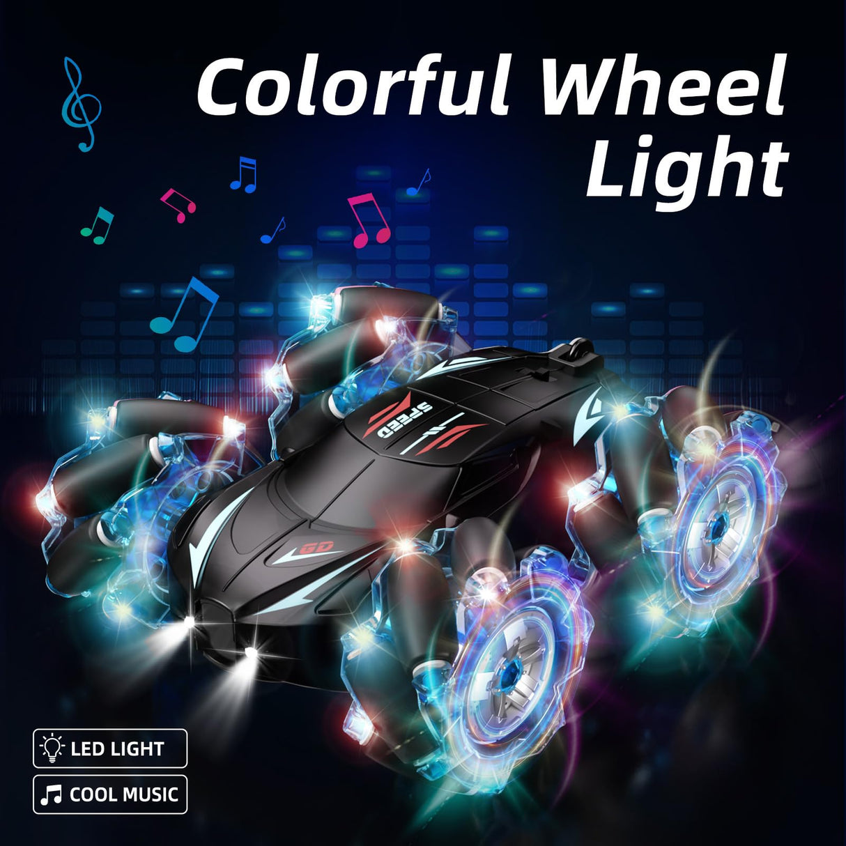 Jovow RC Stunt Car, 2.4GHz 4WD Gesture Sensing Remote Control Car with Cool Light and Music, Double-Sided 360° Flips RC Cars for Boys Age 6-12 8-12 Birthday Christmas Toy Cars(Blue)