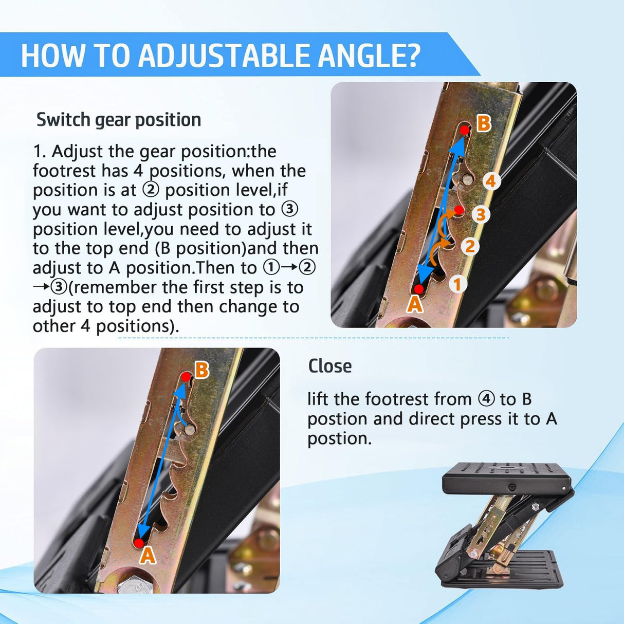 Leermart Foot Rest for Under Desk at Work 4-Level Height Adjustable, Ergonomic Foldable Footrest for Office, Gaming,Computer, Soft & Removable Pad Desk Foot Stool Suitable for All Seasons