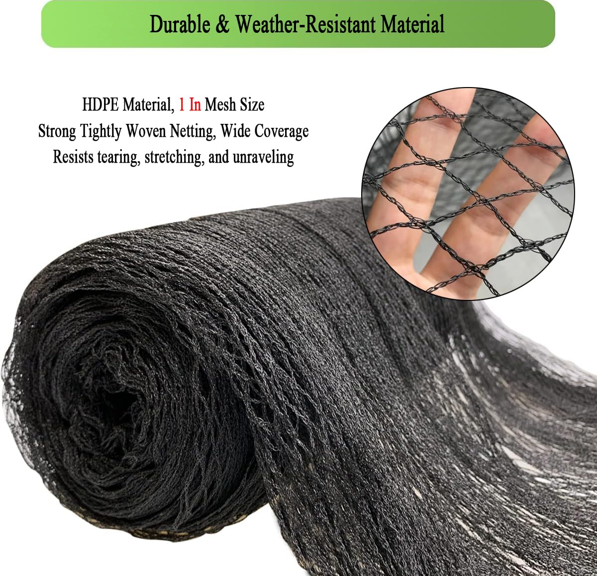 Junkogo Bird Netting for Chicken Coop 25x50 FT, 1" Chicken Run Cover Net