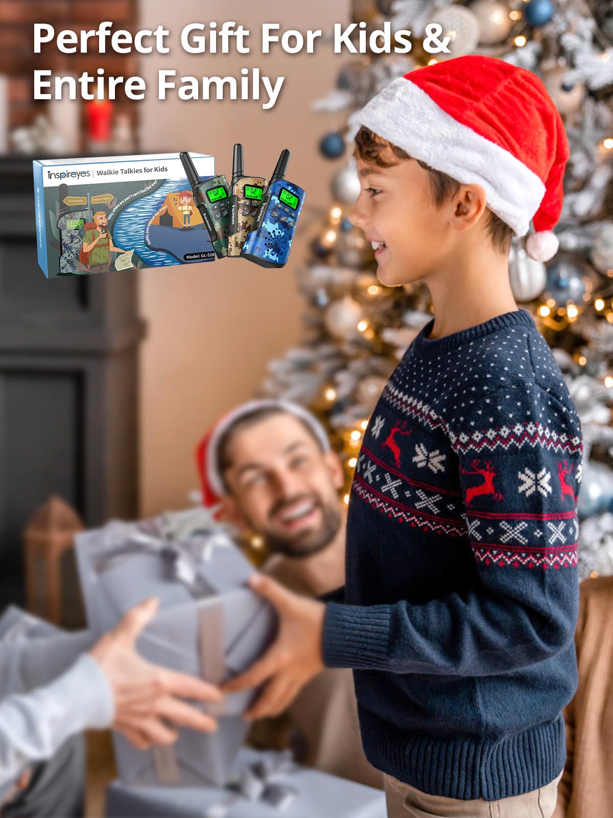 Inspireyes Walkie Talkies for Kids Rechargeable,Toys for Boys and Girls Ages 3-12, 4 Pack Long Range 2-Way Radios, Birthday Gifts,Christmas Stockings, Outdoor Play, Family Games, Hiking Camping Gear