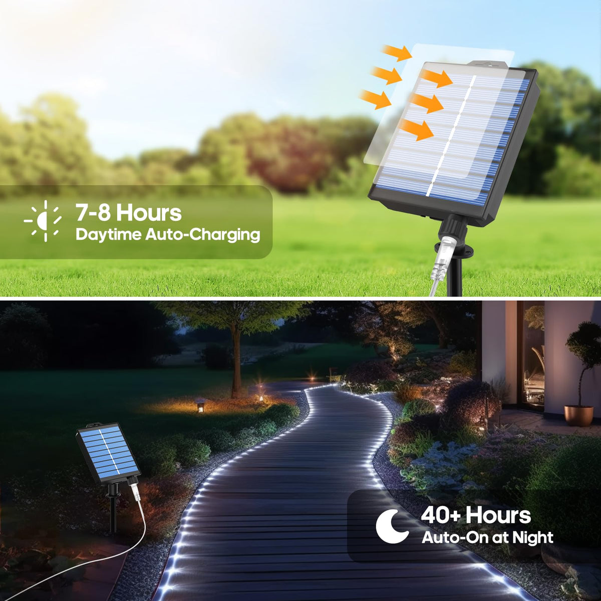 ICRGB Solar Lights Outdoor, 66FT 200LED 1800mah Solar Rope Lights with ...