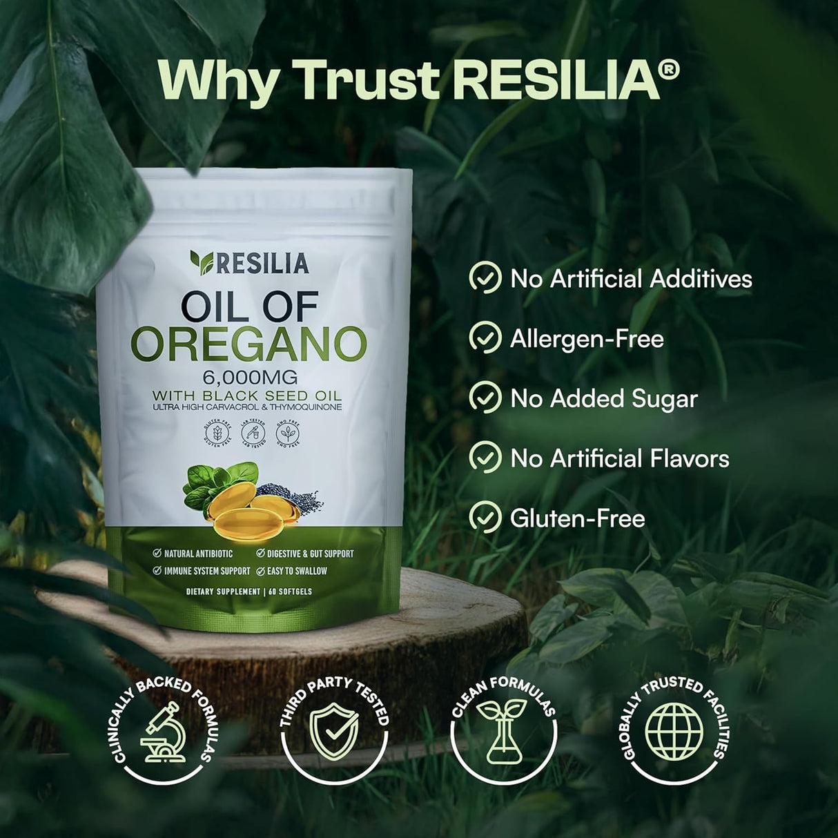 Resilia Oil Of Oregano Softgels with Black Seed Oil 6000mg – Organic Oregano Oil Capsules for Immune & Digestive Support – Non-GMO, Gluten-Free Softgels – 180 Count (Pack of 3)
