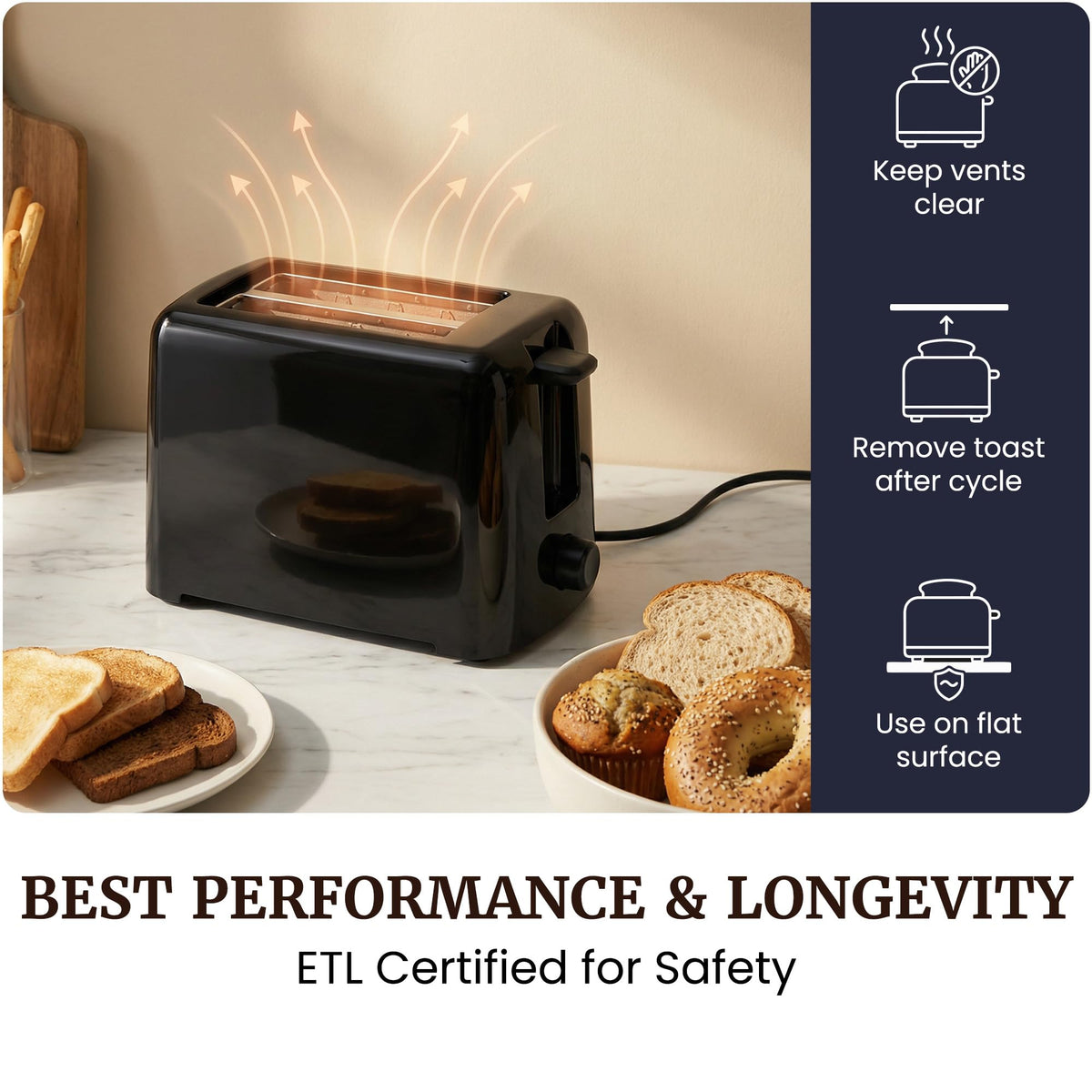 Elite Gourmet 2-Slice Cool-Touch Toaster, 1.25" Extra-Wide Slots, 6 Shades
