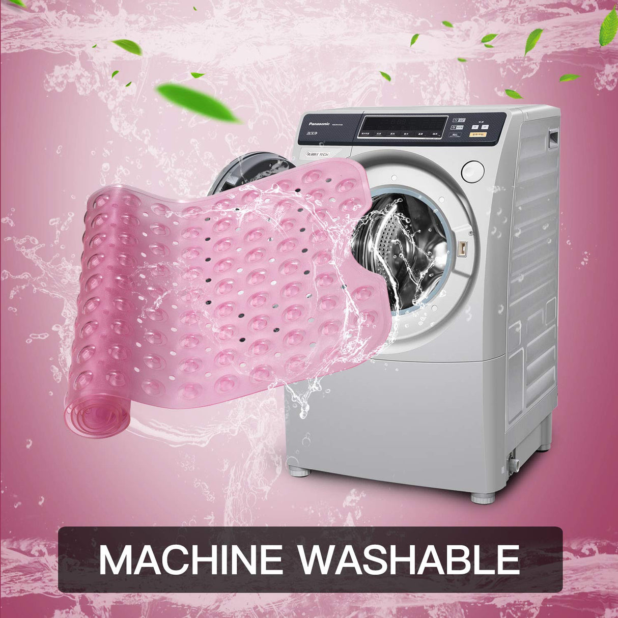 YINENN Bath and Shower Safety Mats 40x16 inch, Non Slip with Suction Cups for Bathroom Stall and Tub Floor, Extra Large and Machine Washable, Drain Holes Keep Bathtub Clean, Light Pink