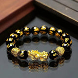 Feng Shui Bracelet Money Good Lucky 24k Gold Plated, Obsidian Wealth Buddha Bracelet Dragon Protection, Mantra Prayer Beads Bracelets Can Bring, Wealth and Health for Men Women