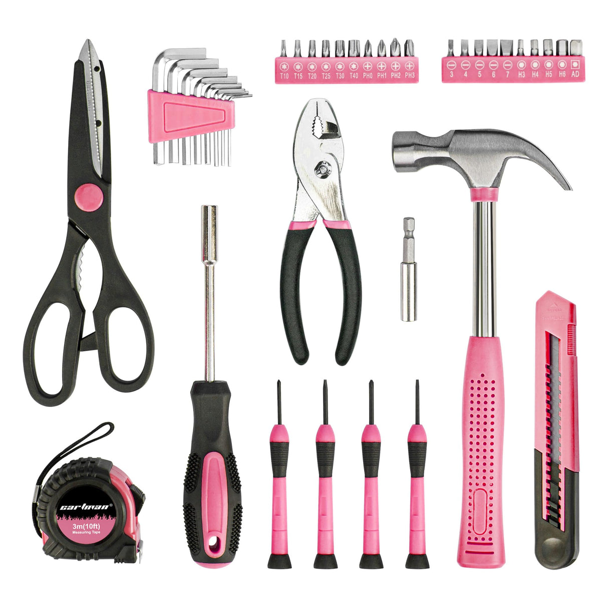 Cartman 39Piece Tool Set General Household Hand Tool Kit with Plastic Toolbox Storage Case Pink